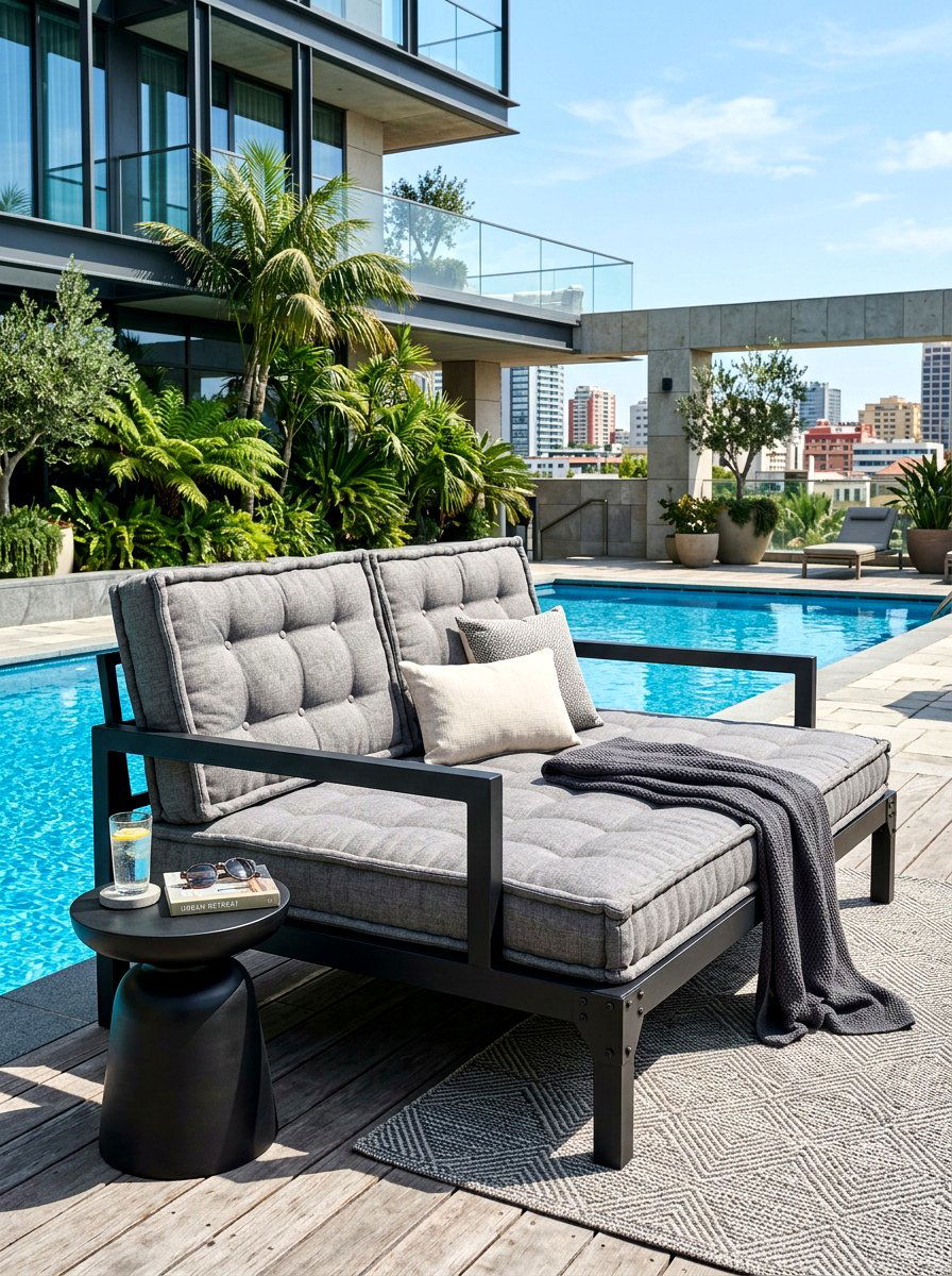 Industrial Metal Frame Daybed - 30 poolside daybed cabana ideas