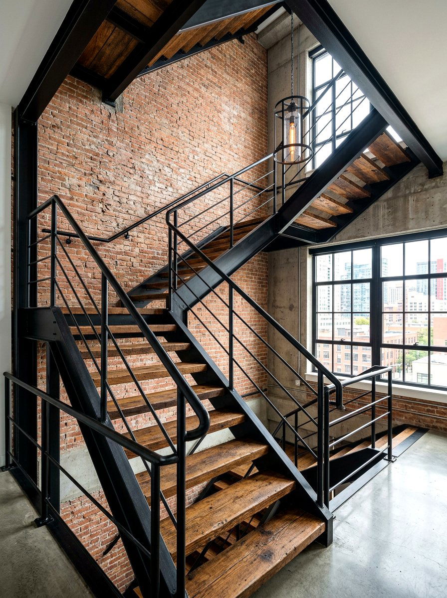 Industrial Metal Frame Staircase - 30 elegant foyer staircase ideas