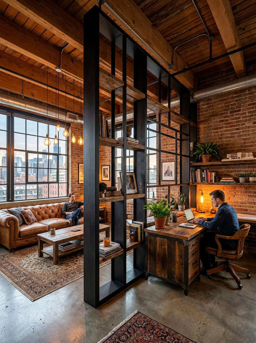 Industrial Metal Frame - 30 studio apartment divider shelf ideas