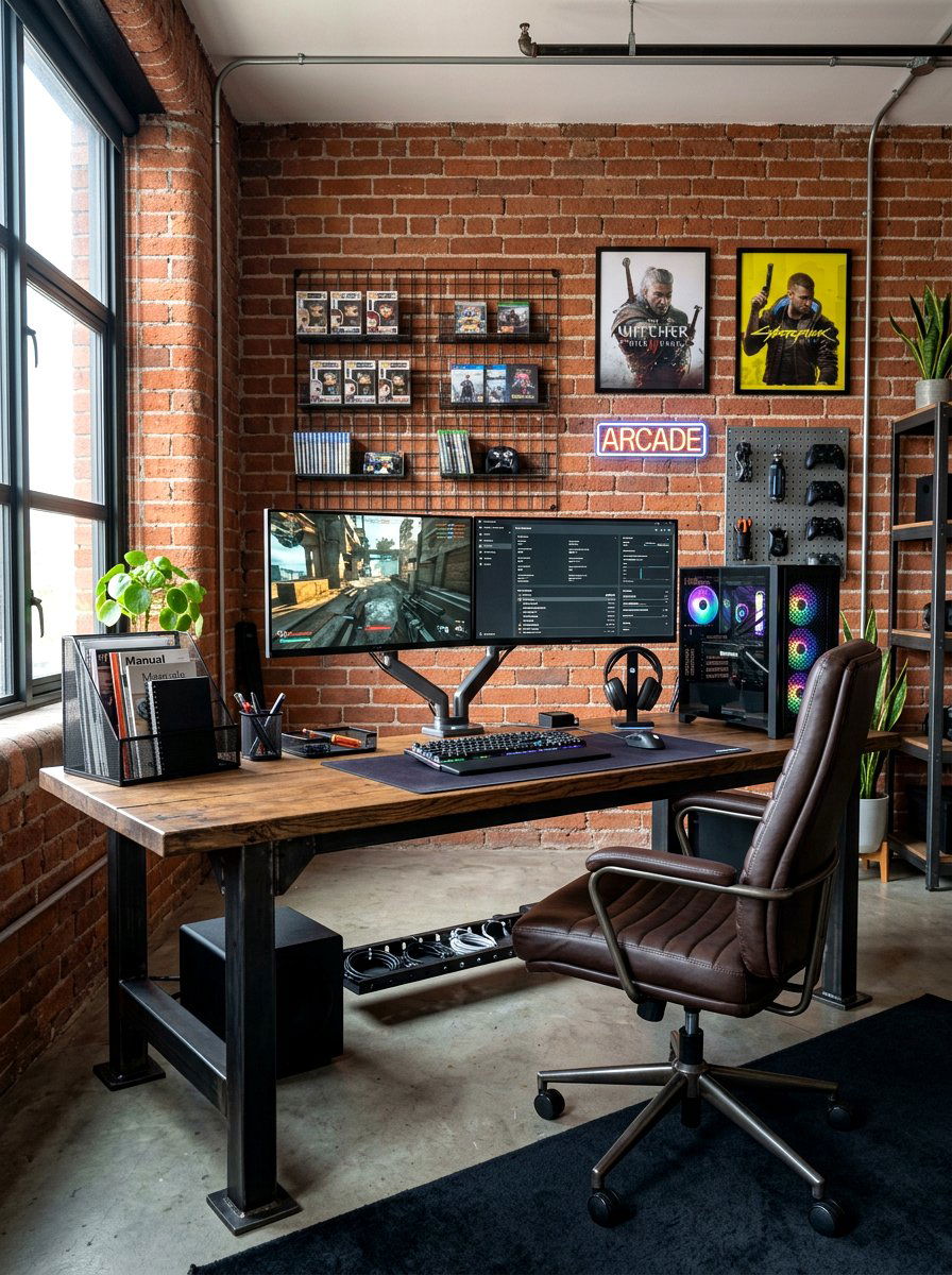 Industrial Metal Gaming Desk Style - 30 gaming teen nook ideas