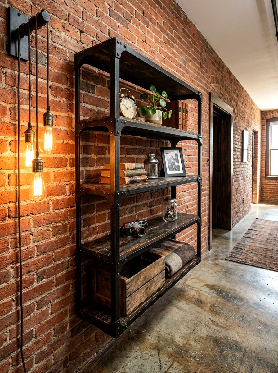 Industrial Metal Hallway Shelf - 30 floating entry shelf ideas
