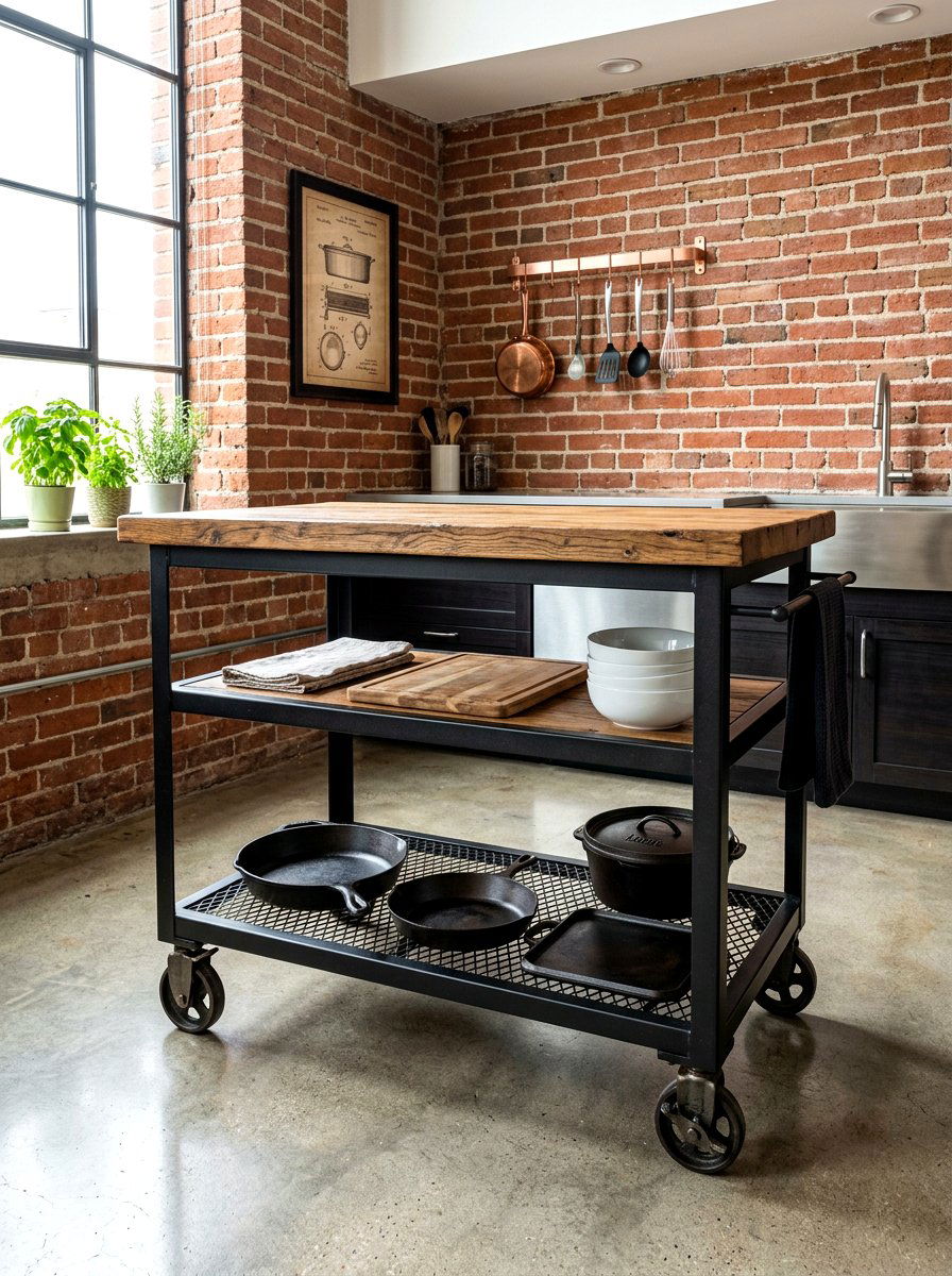 Industrial Metal Kitchen Island Cart - 30 small island kitchen ideas