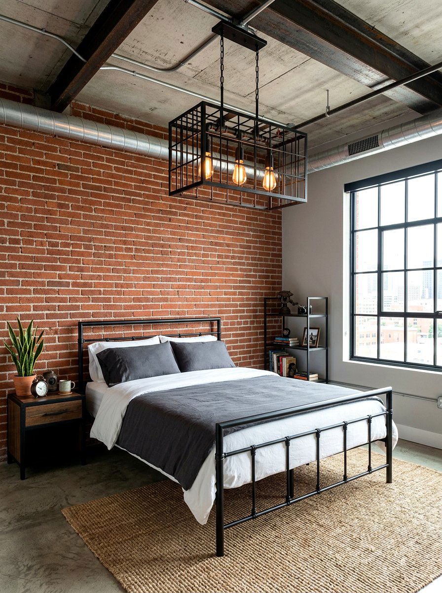 Industrial Metal Light Fixture - 30 rustic bedroom ideas