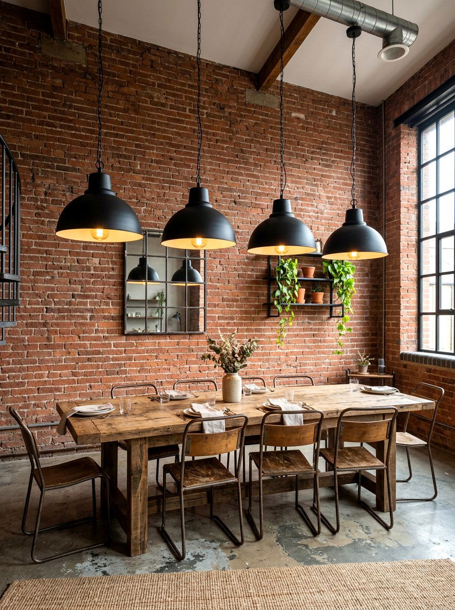 Industrial Metal Lighting - 30 rustic dining room ideas