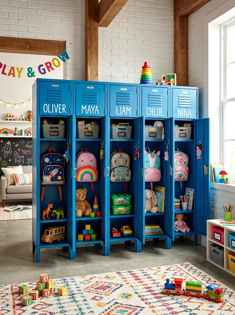 Industrial Metal Locker - 30 playroom storage ideas