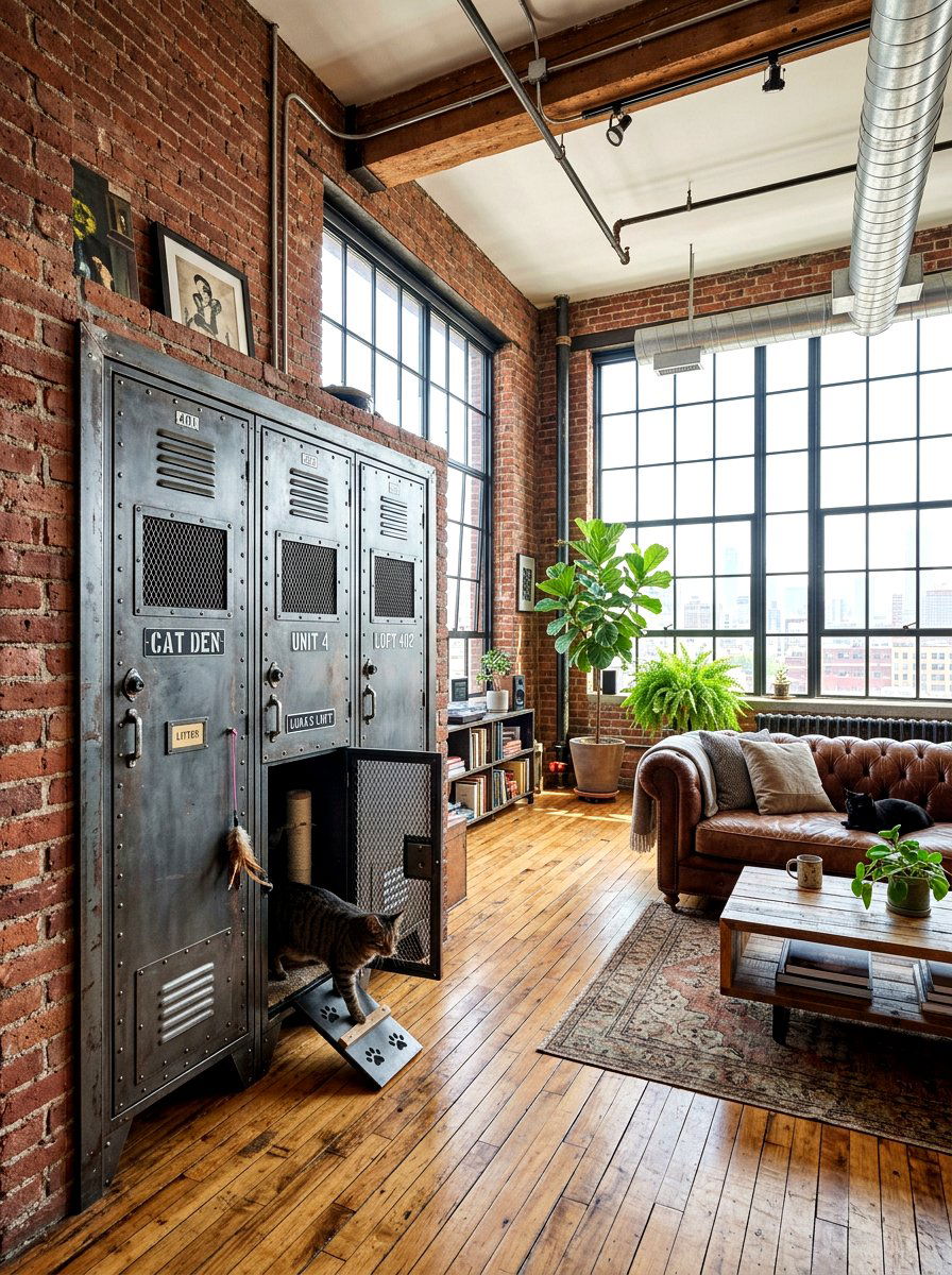 Industrial Metal Locker Cat Box - 30 hidden litter area ideas aesthetic
