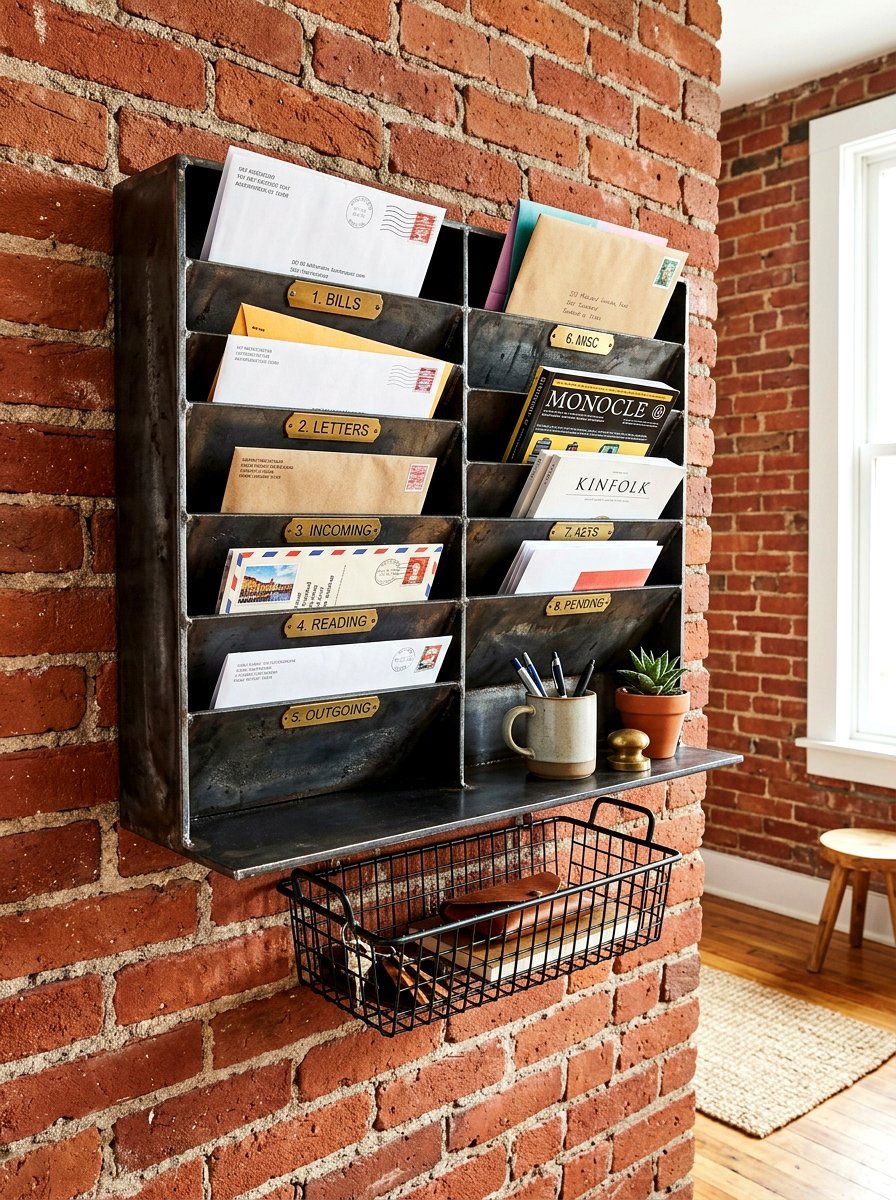 Industrial Metal Mail Organizer Shelf - 30 wall mounted entry shelf ideas aesthetic