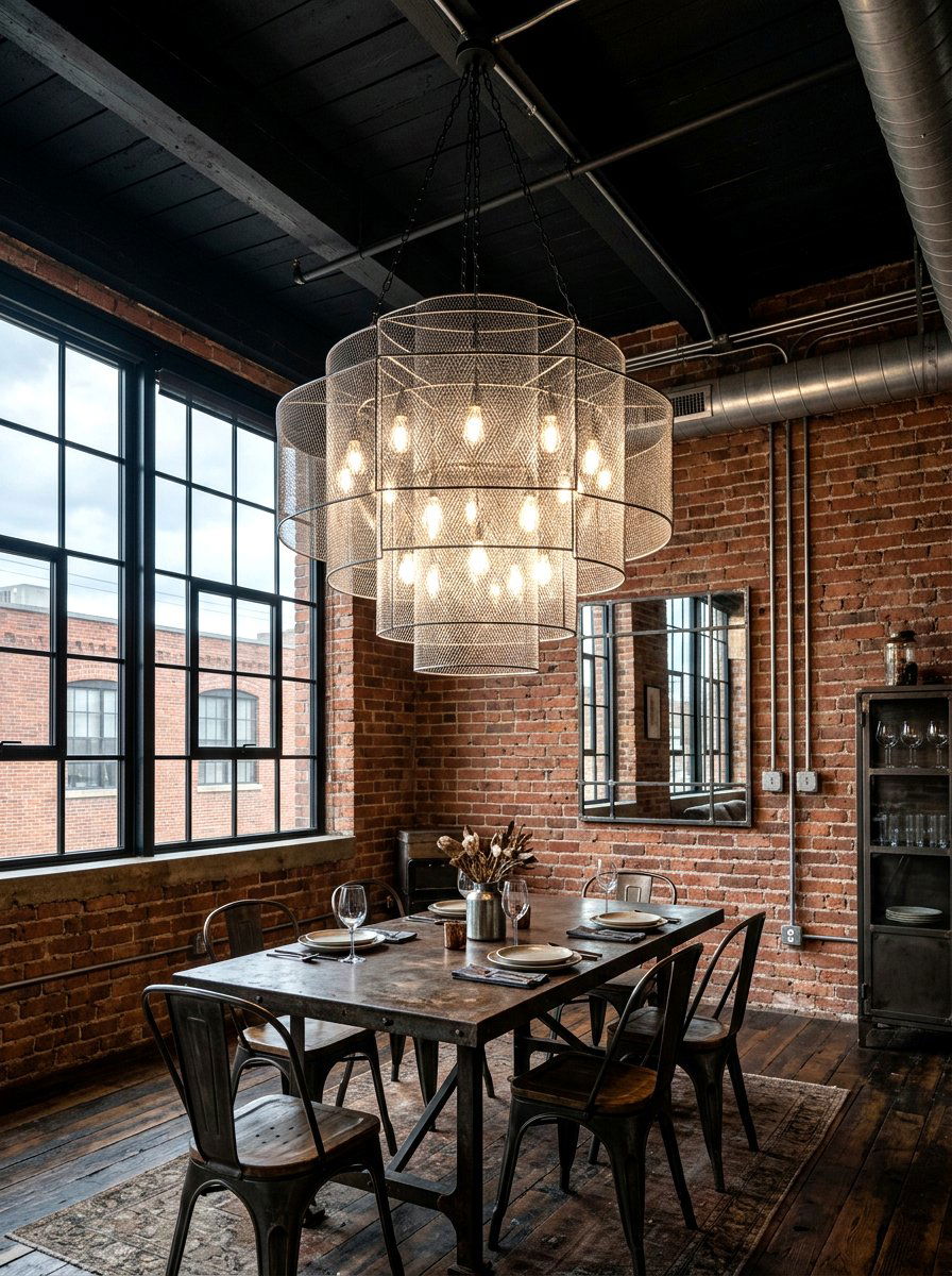 Industrial Metal Mesh Dining Room - 30 sculptural lighting dining room ideas
