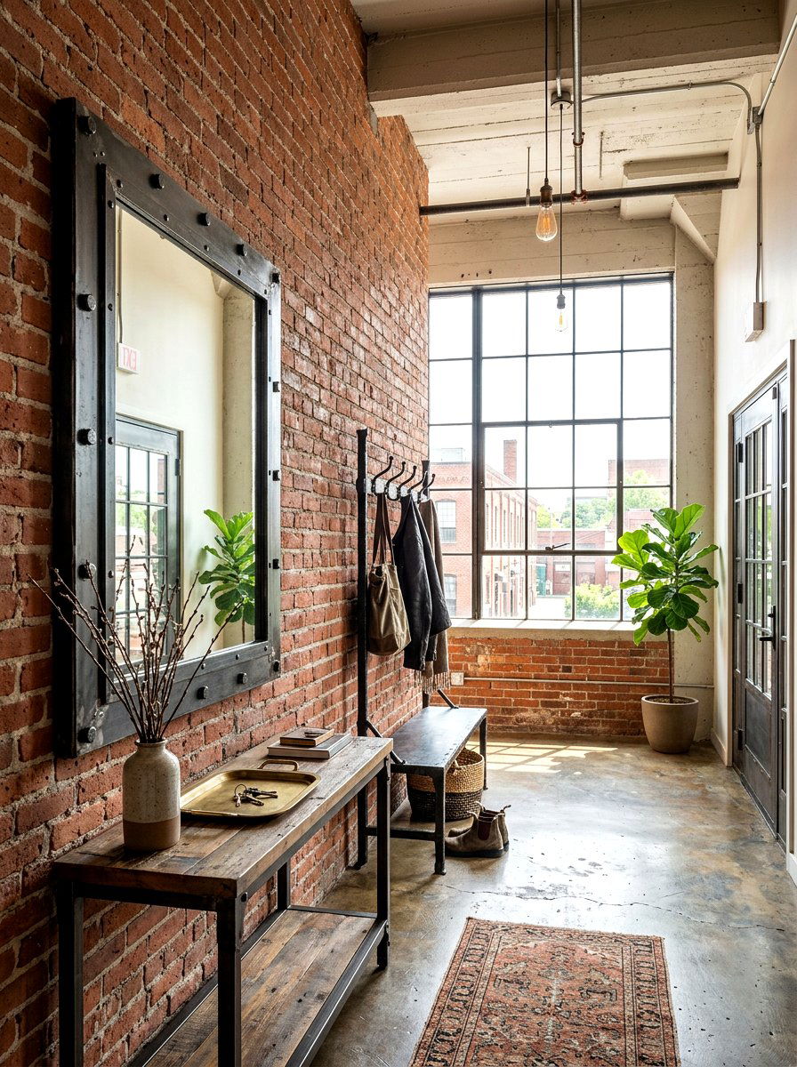 Industrial Metal Mirror - 30 foyer mirror wall ideas