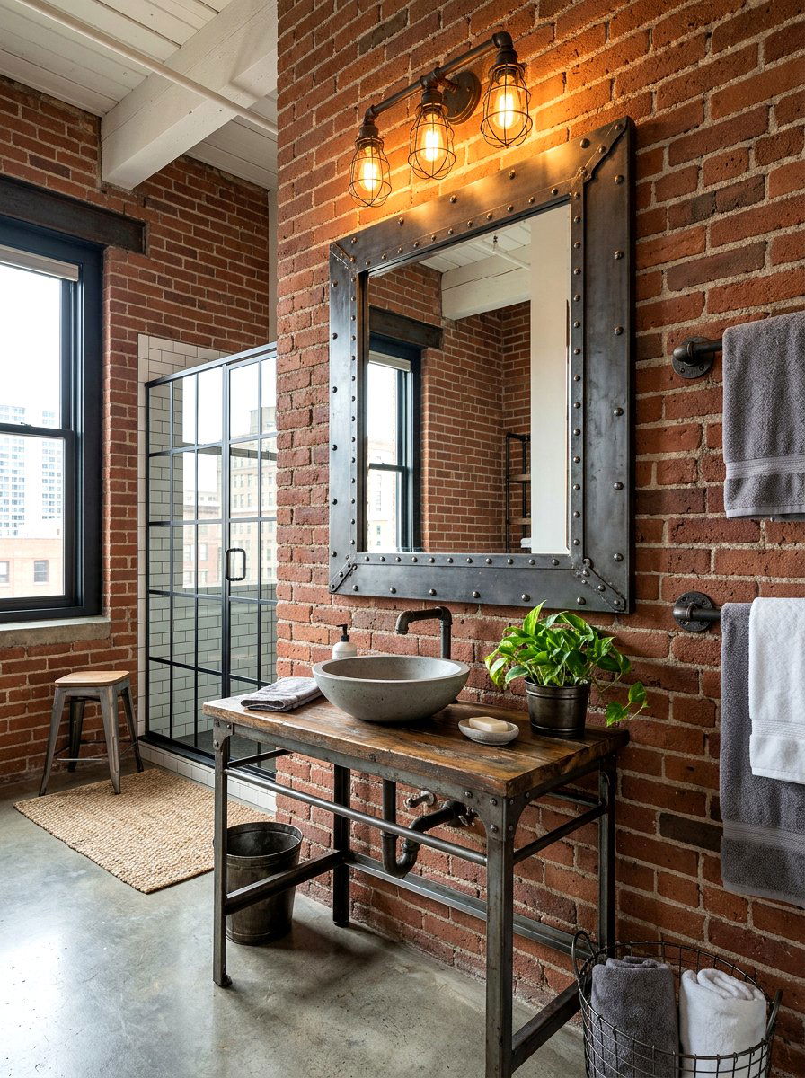 Industrial Metal Mirror - 30 bathroom mirror ideas