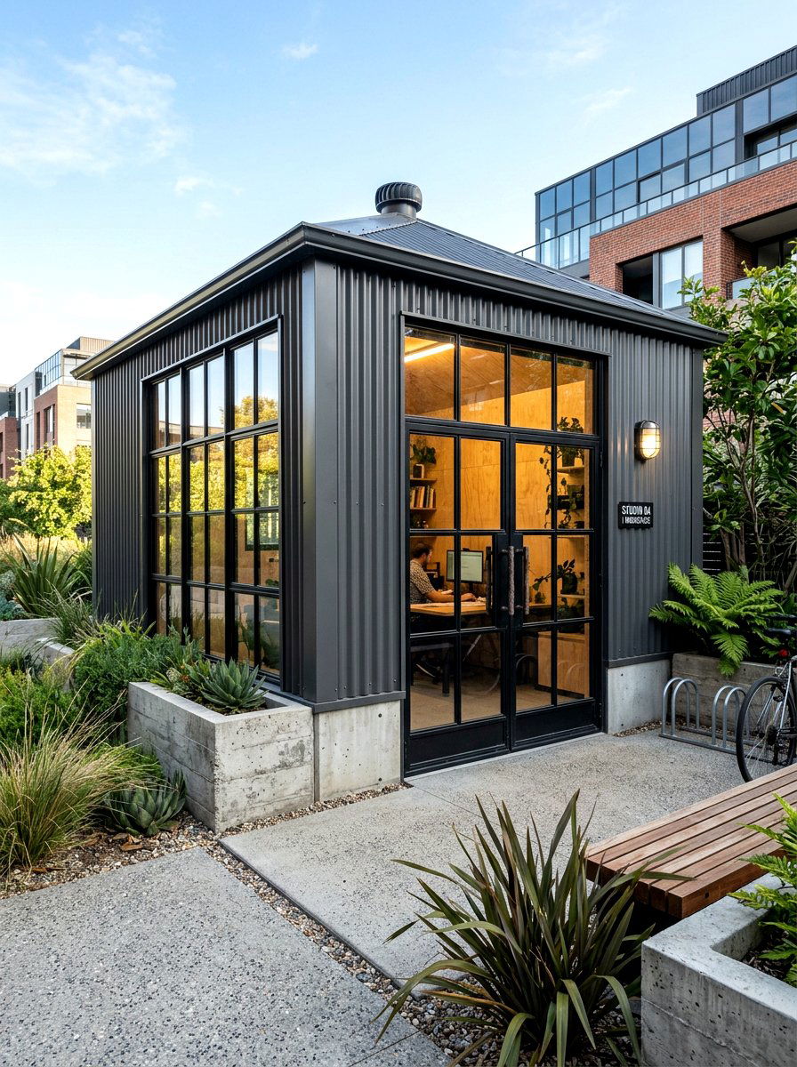 Industrial Metal Office Shed - 30 office shed garden ideas
