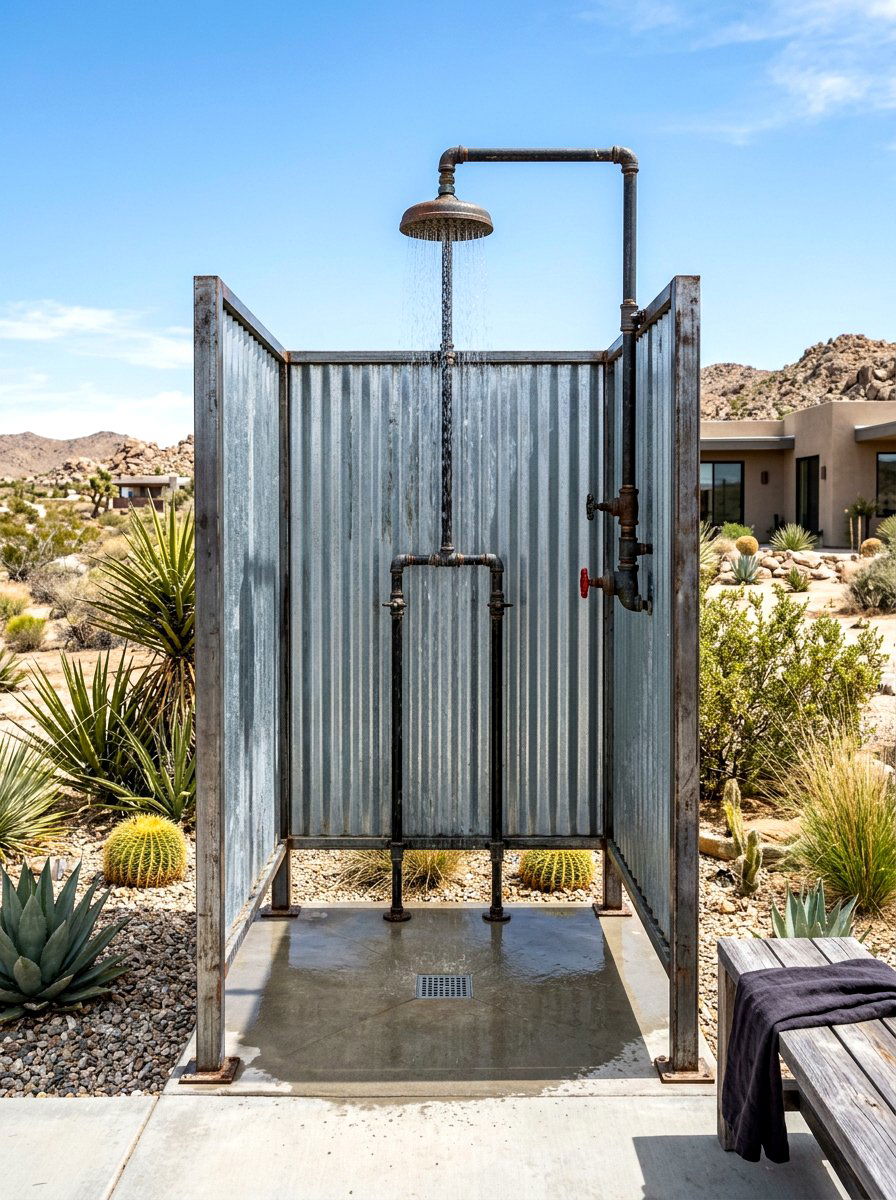 Industrial Metal Outdoor Shower - 30 outdoor shower ideas