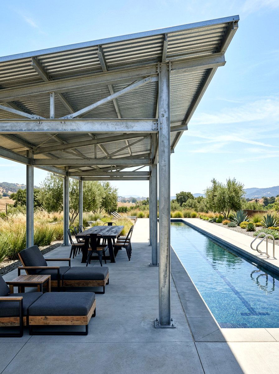 Industrial Metal Pavilion - 30 poolside gazebo ideas