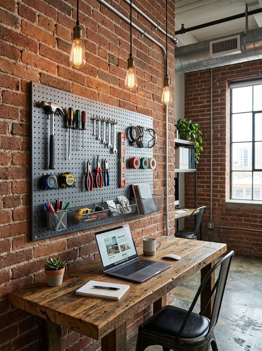 Industrial Metal Pegboard - 30 office pegboard ideas