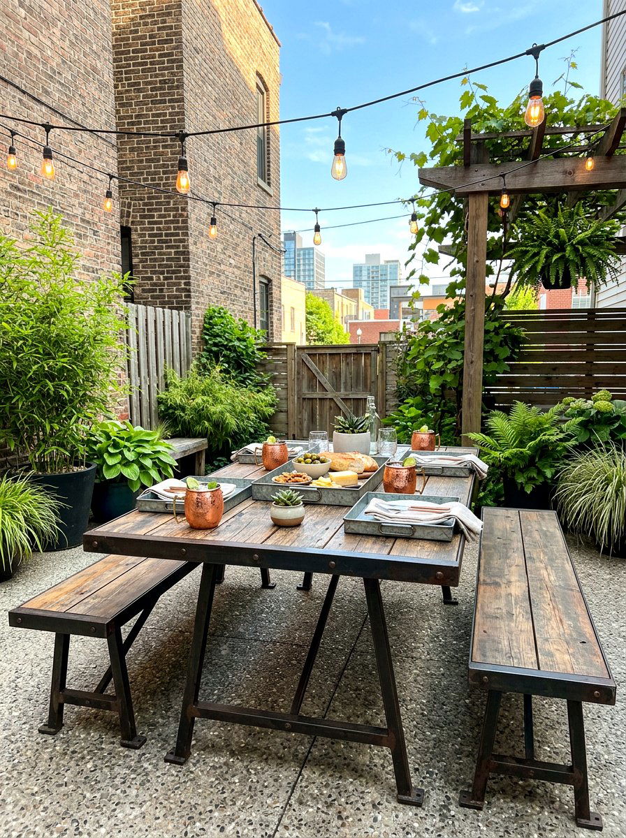 Industrial Metal Picnic Table - 30 outdoor picnic table decor ideas