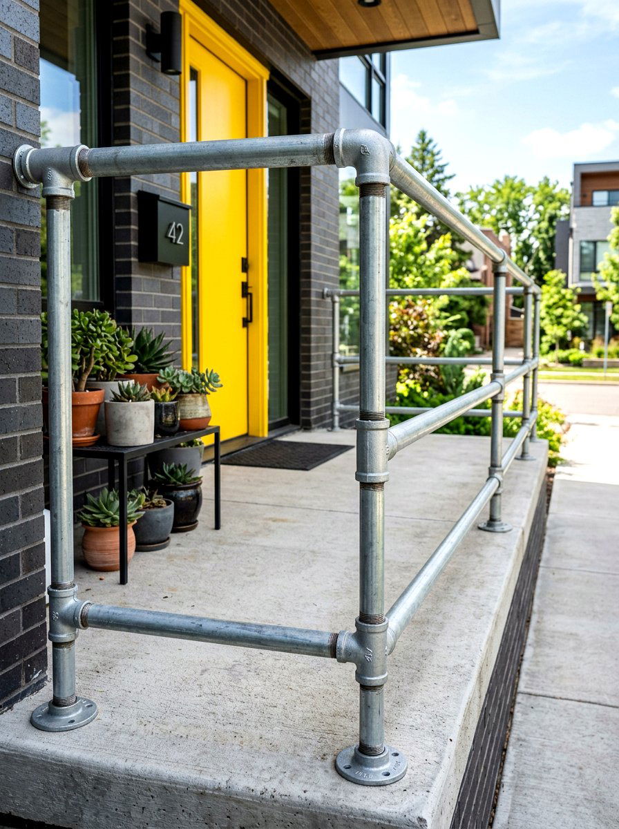 Industrial Metal Pipe Railing - 30 front porch railing ideas
