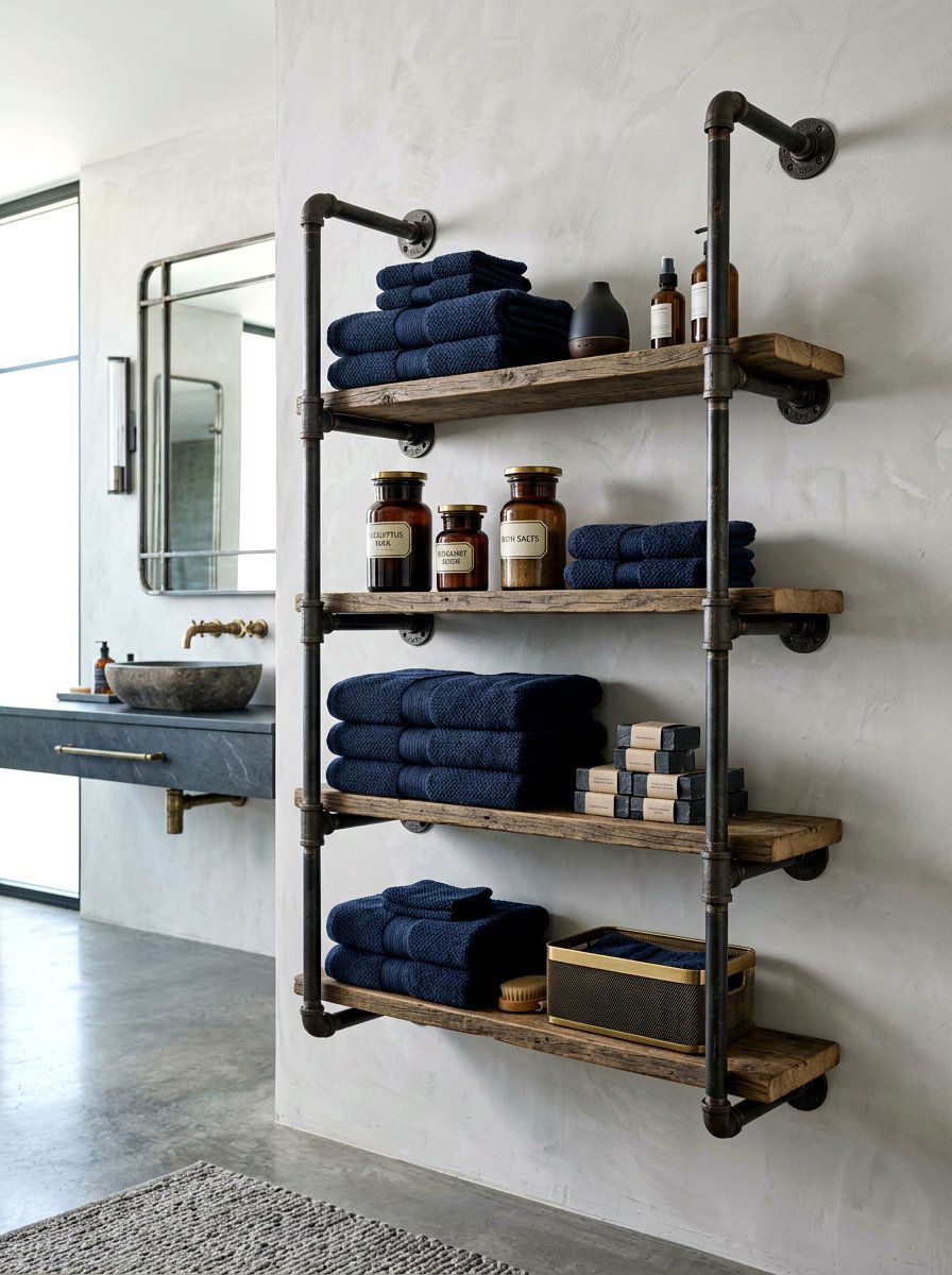Industrial Metal Pipe Shelf - 30 spa shelf bathroom ideas