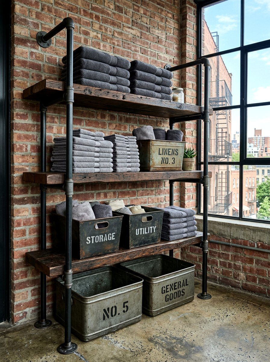 Industrial Metal Pipe Shelf - 30 bathroom shelf decor ideas