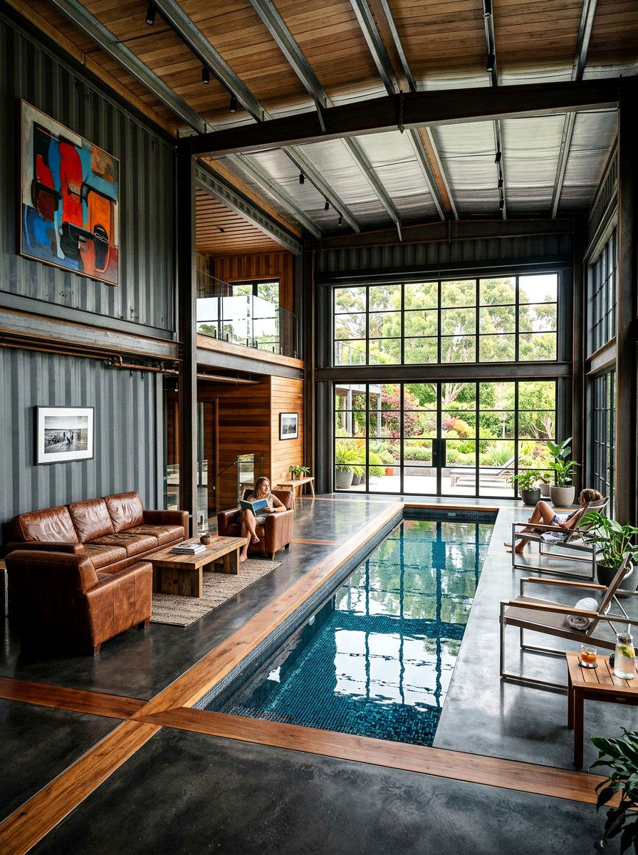 Industrial Metal Pool Studio - 30 pool house lounge backyard ideas