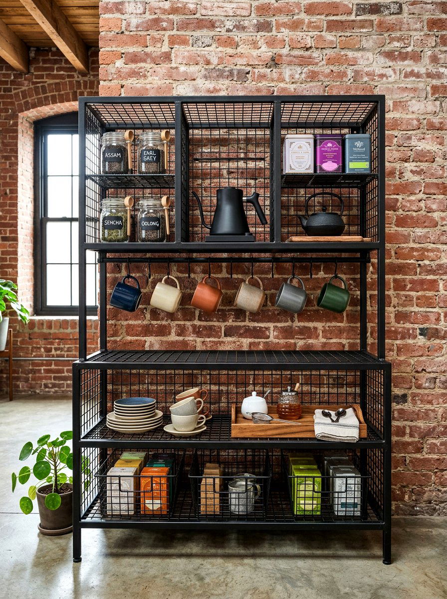 Industrial Metal Rack - 30 tea shelf styling ideas