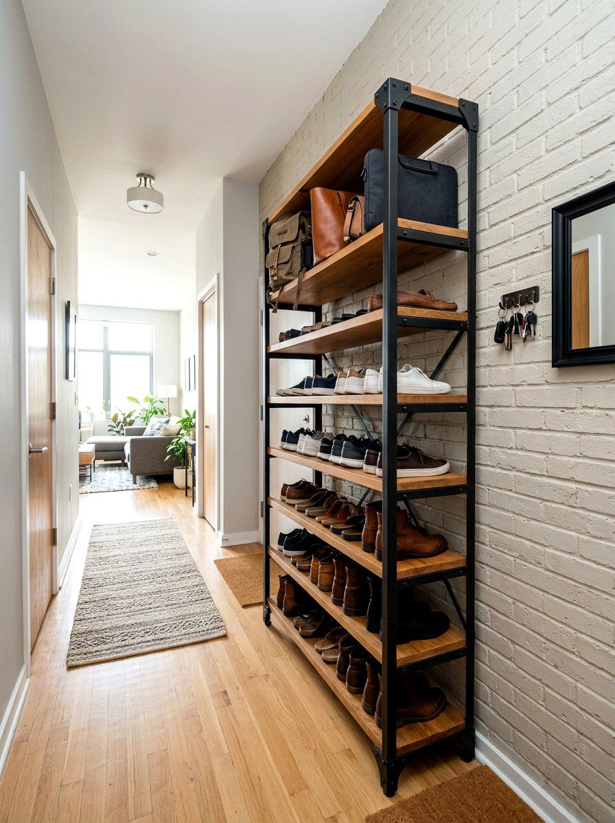 Industrial Metal Rack - 30 hallway decor ideas