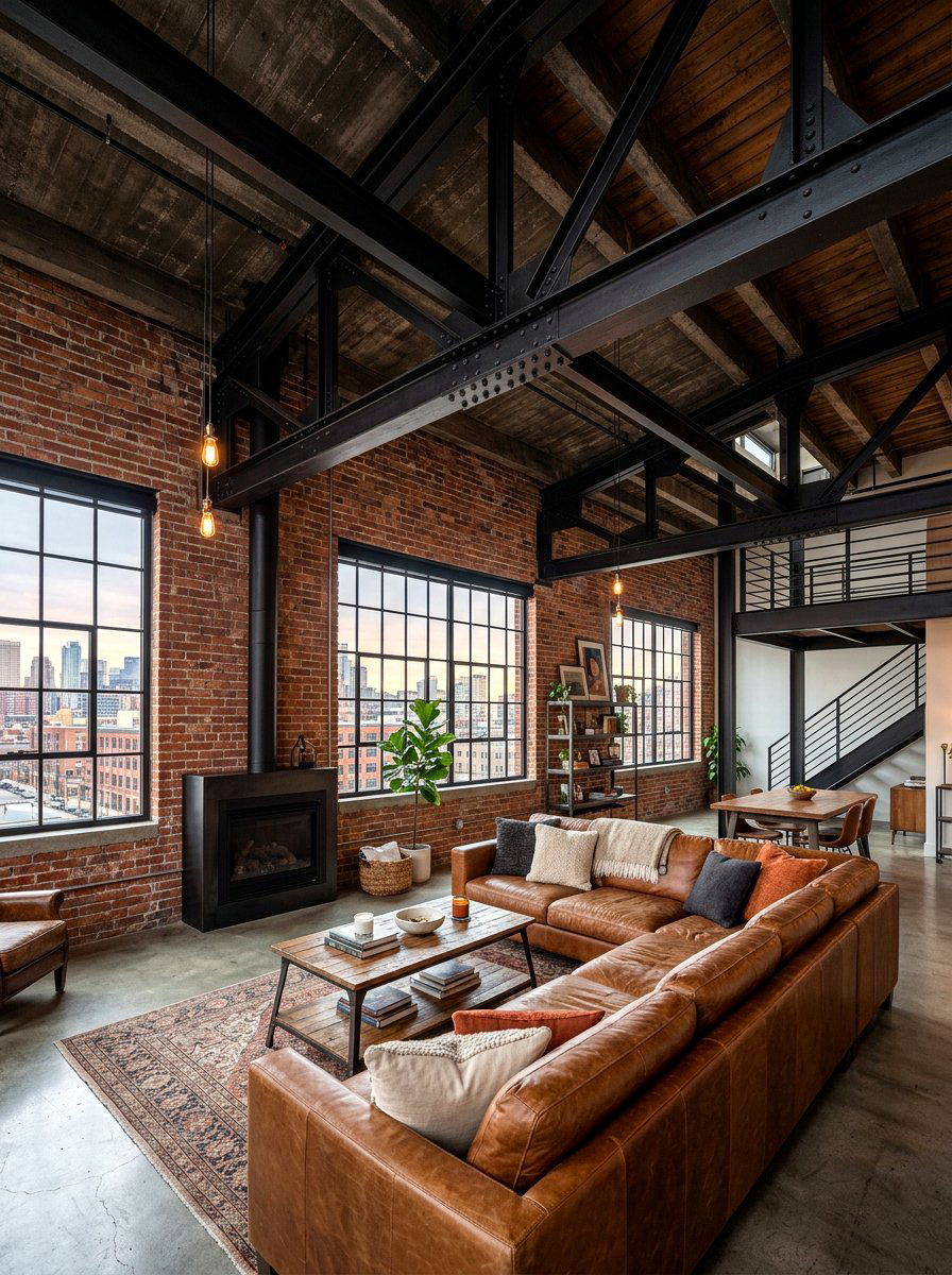 Industrial Metal Rafter - 30 tall ceiling living room ideas