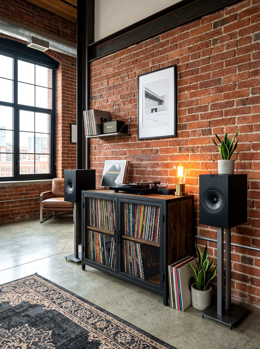 Industrial Metal Record Cabinet - 30 record player corner ideas
