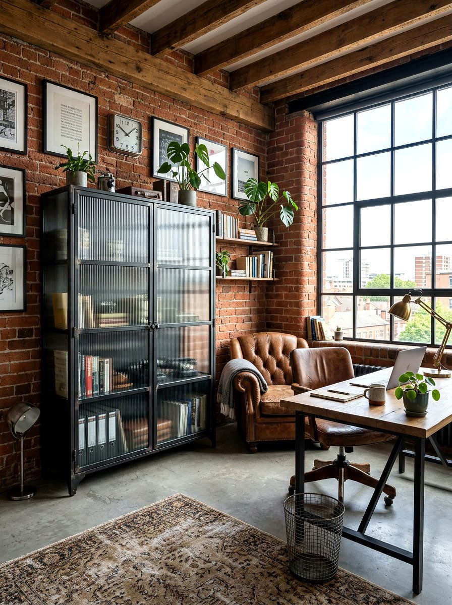 Industrial Metal Ribbed Glass Storage - 30 ribbed glass cabinet ideas