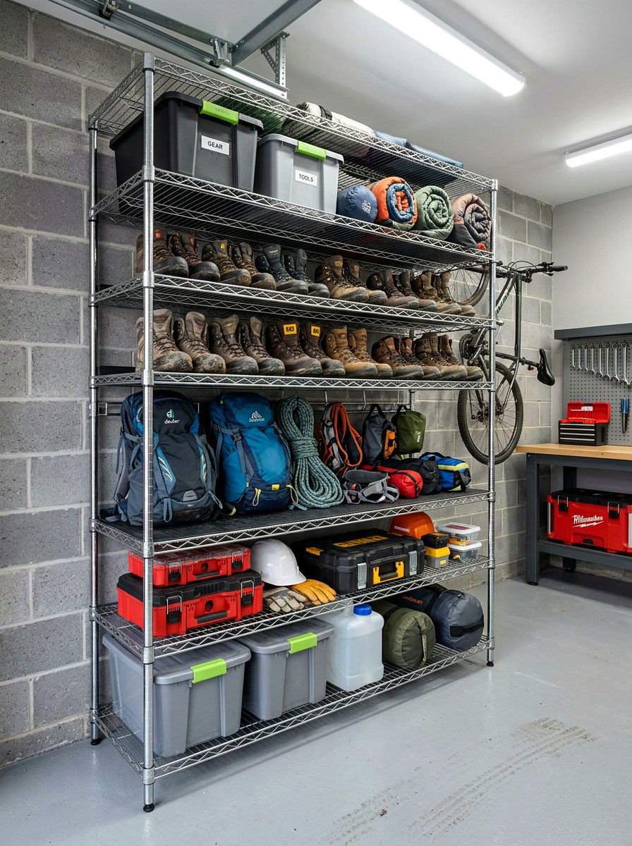 Industrial Metal Shelves - 30 garage shoe storage ideas