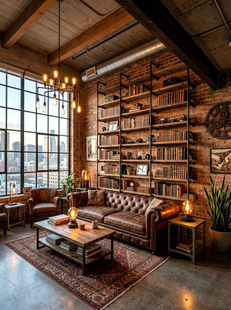 Industrial Metal Shelves - 30 living room shelf decor ideas