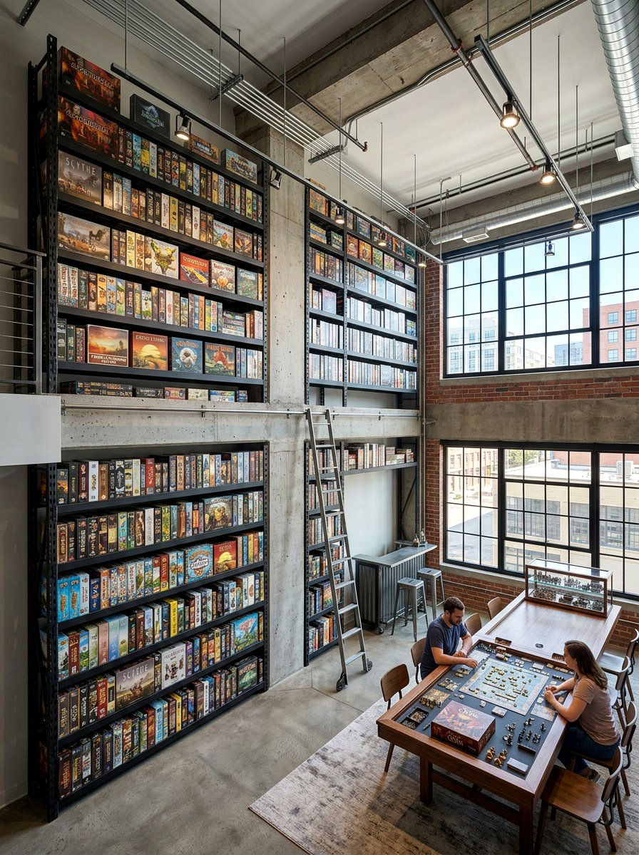 Industrial Metal Shelves - 30 board game storage ideas
