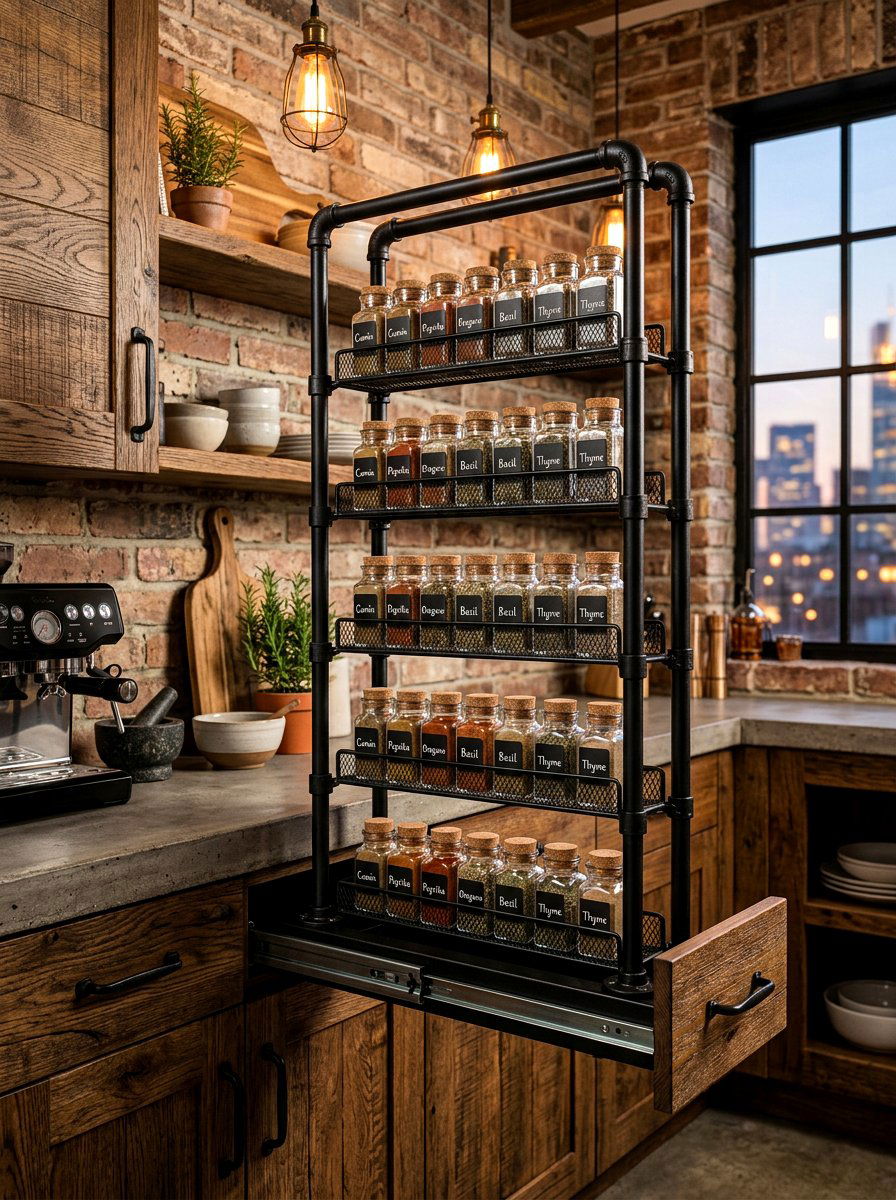 Industrial Metal Spice Rack Slider - 30 pull out spice rack ideas
