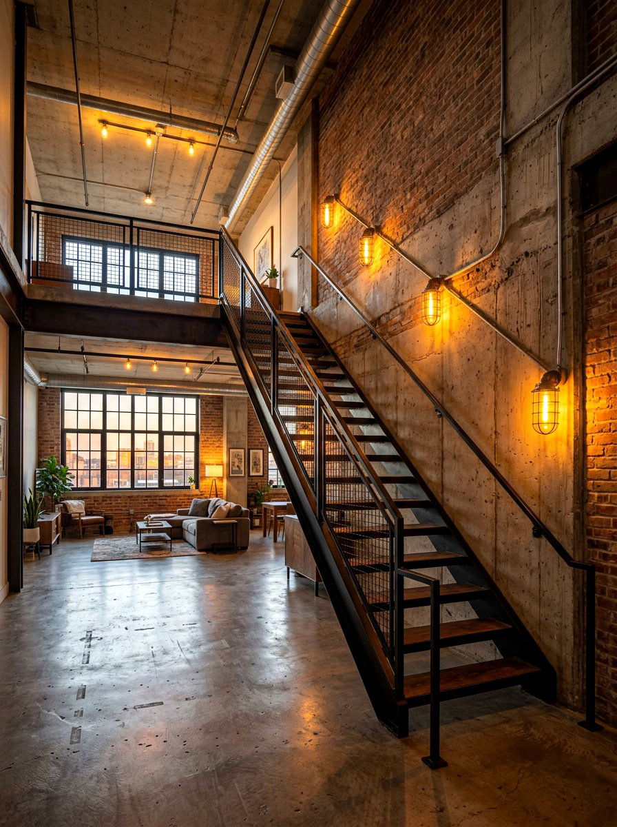 Industrial Metal Staircase Lighting - 30 stair tread lighting ideas