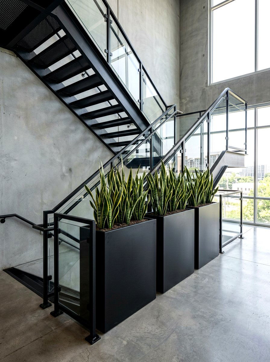 Industrial Metal Staircase Planters - 30 stair landing plant nook ideas