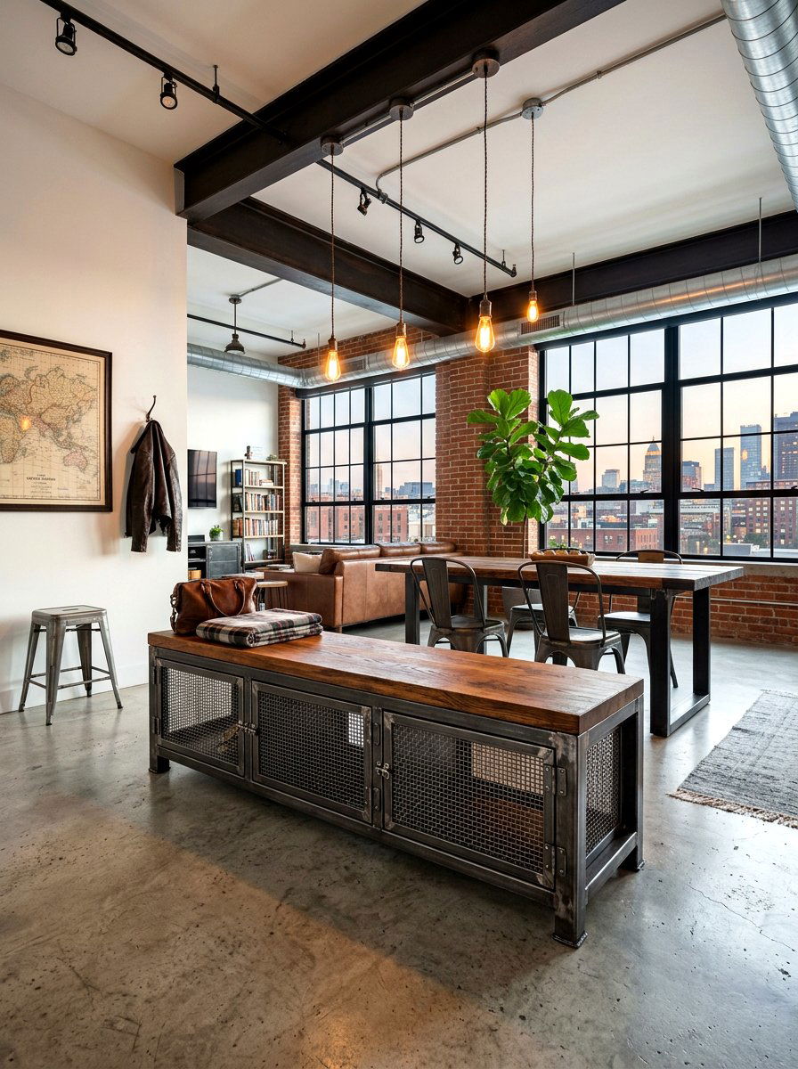 Industrial Metal Storage Bench - 30 kitchen banquette storage ideas