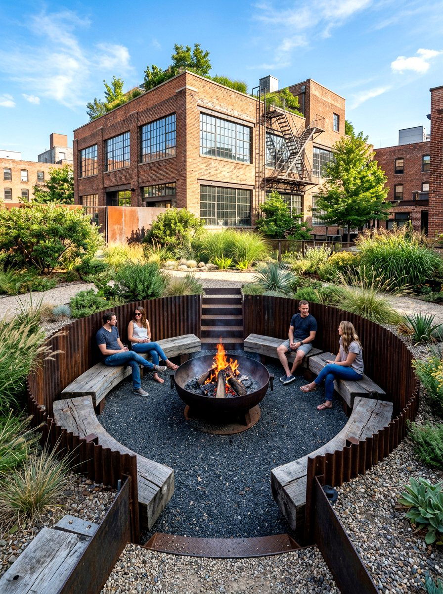 Industrial Metal Sunken Pit - 30 sunken backyard seating ideas