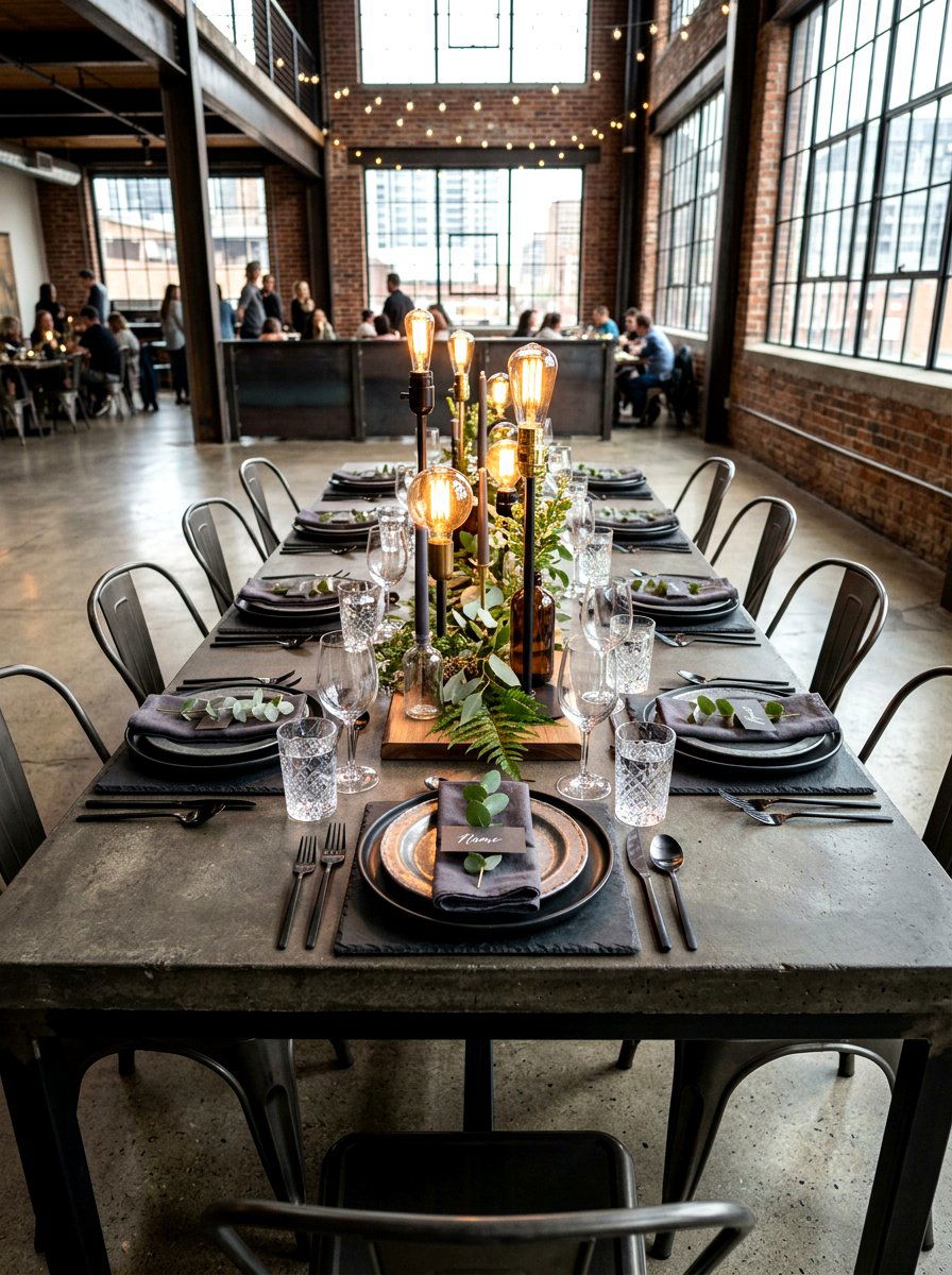 Industrial Metal Table Setting - 30 layered table setting ideas
