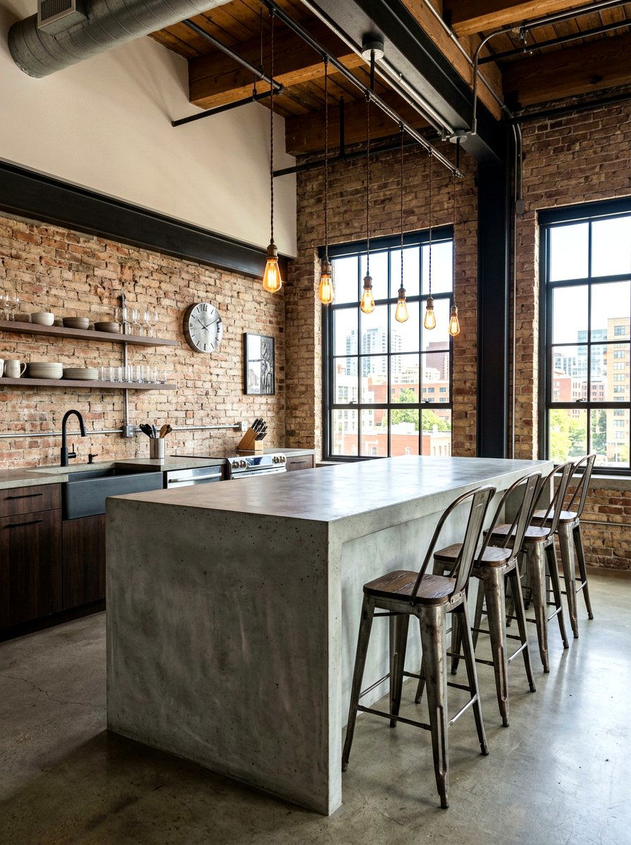 Industrial Metal Waterfall Island Stools - 30 waterfall island seating ideas