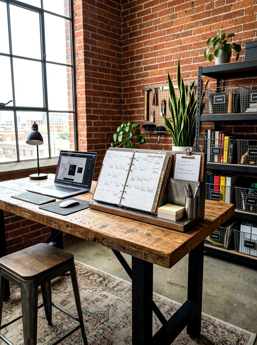 Industrial Metal Workspace - 30 paper planner desk ideas