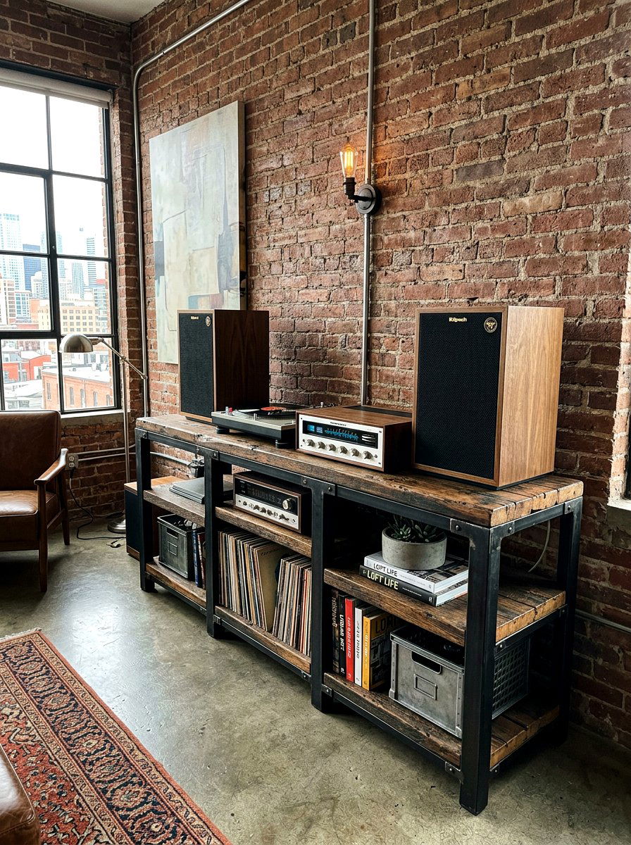 Industrial Metal and Wood Console - 30 TV over console ideas