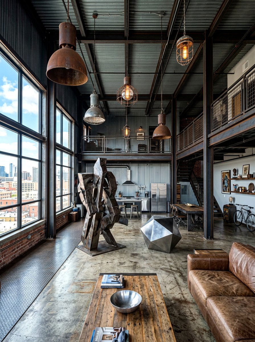 Industrial Metallic Loft - 30 metallic maximalist decor ideas