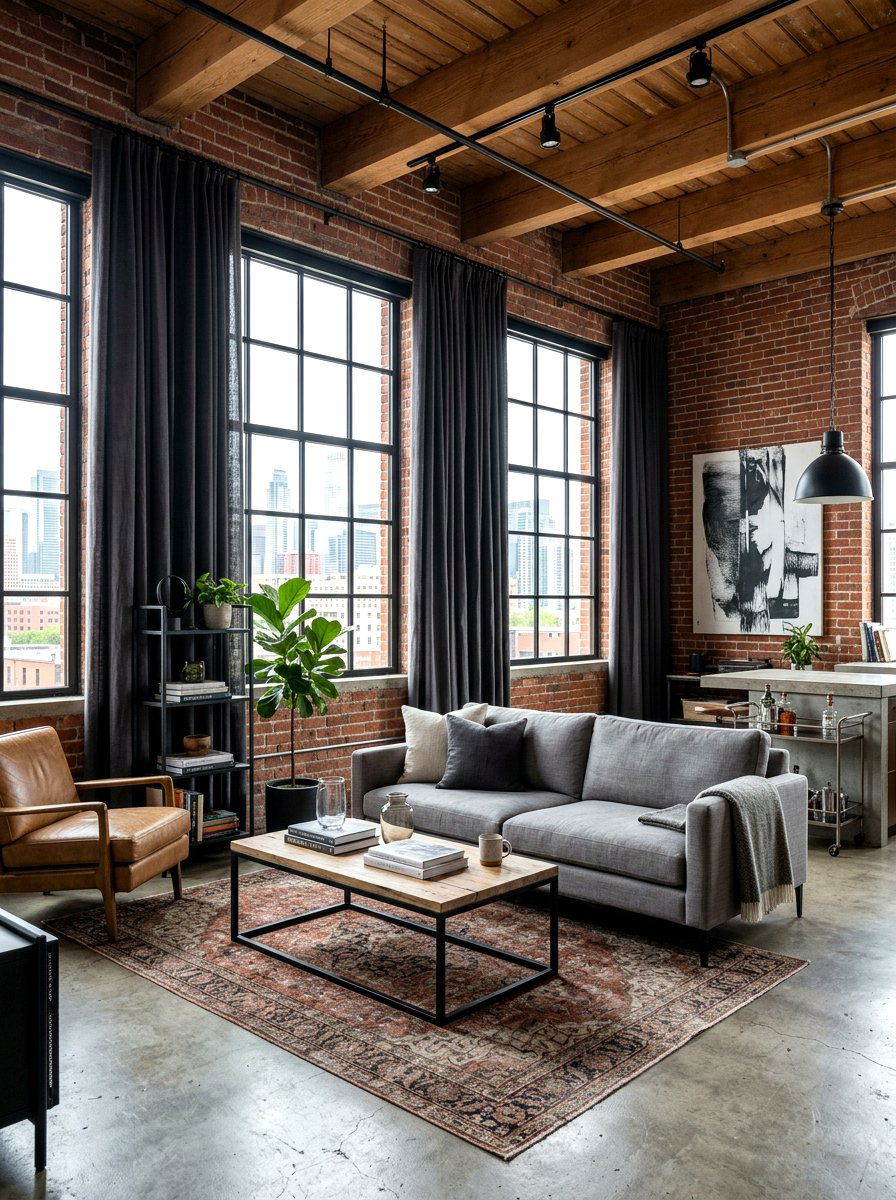 Industrial Modern Living Room - 30 tailored drapery living room ideas