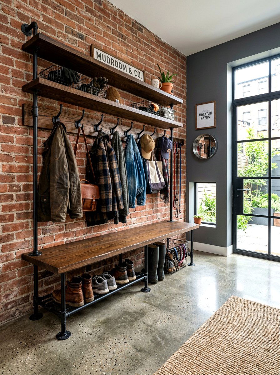 Industrial Mudroom Bench - 30 mudroom drop zone bench ideas