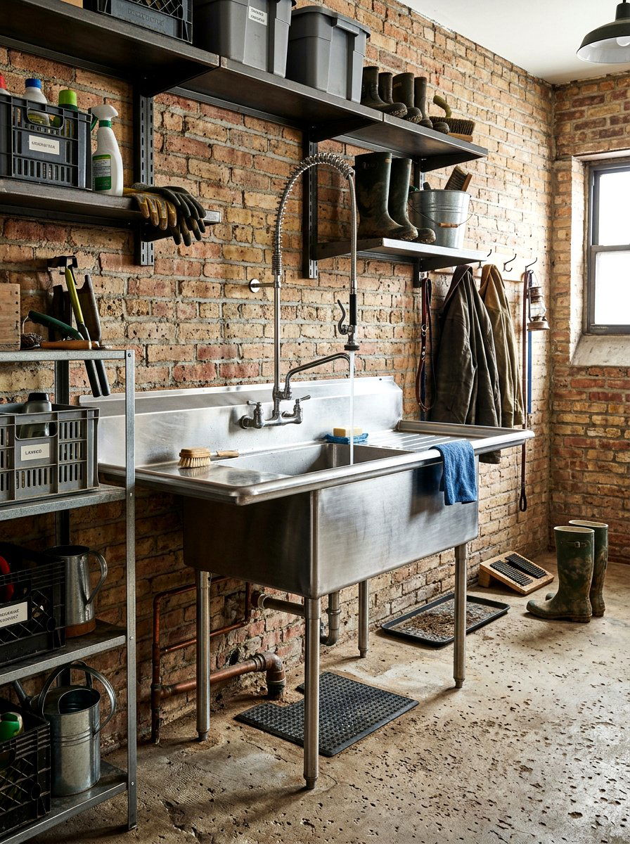 Industrial Mudroom Utility Sink - 30 mudroom laundry sink ideas