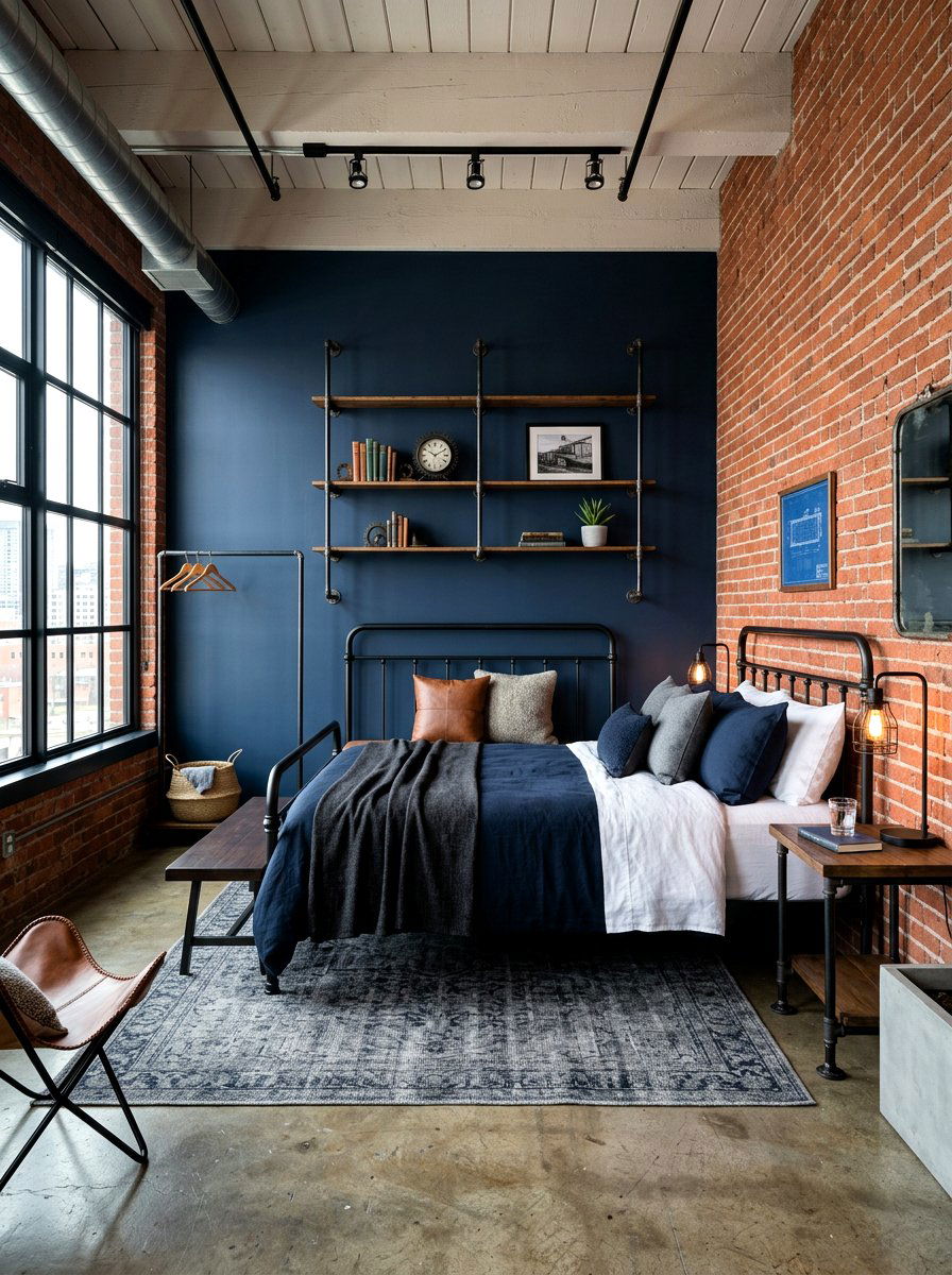 Industrial Navy Blue Bedroom - 30 ocean blue bedroom ideas