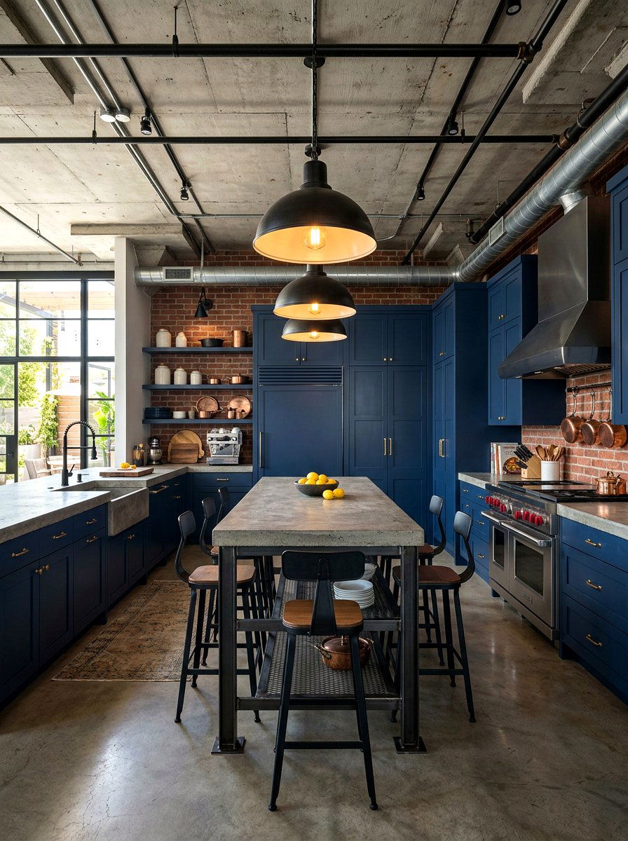 Industrial Navy Blue Kitchen - 30 navy kitchen cabinet ideas