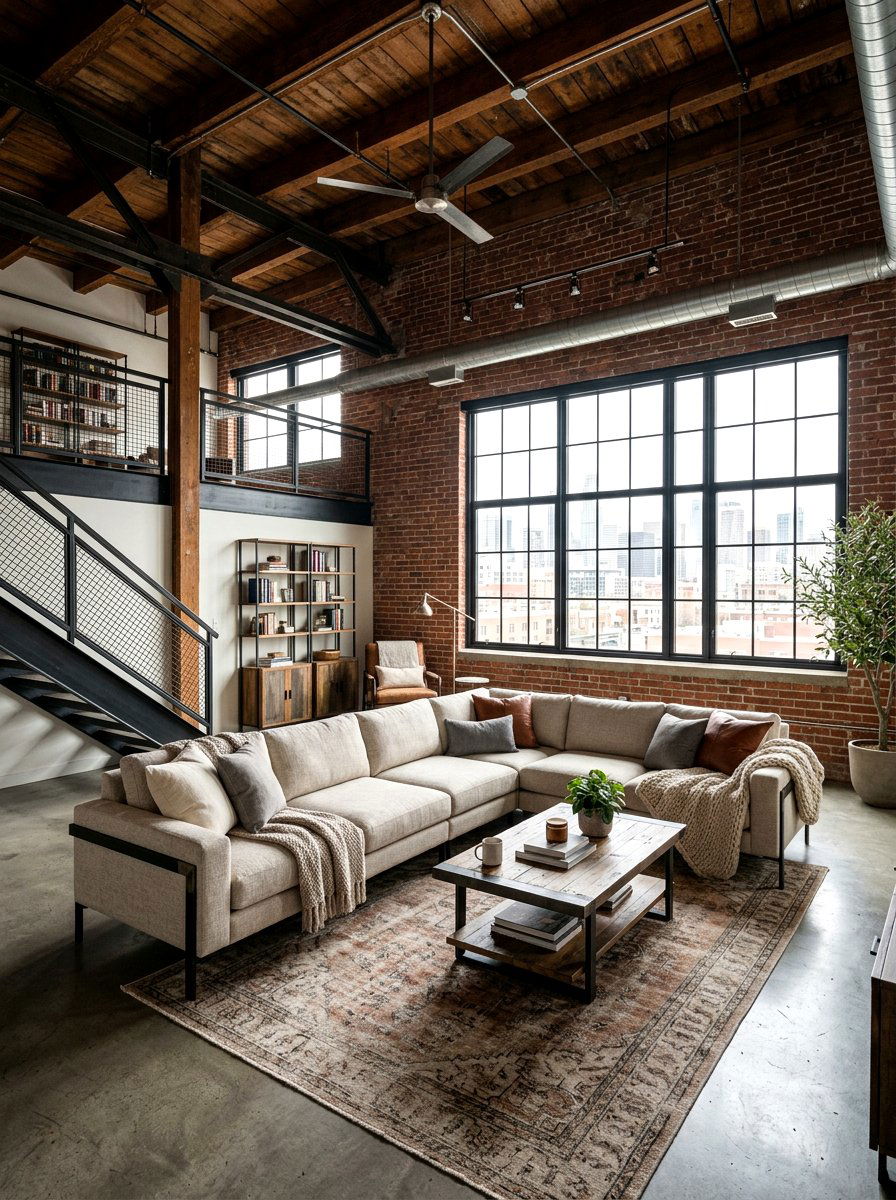 Industrial Oatmeal Living Room Loft - 30 oatmeal living room ideas
