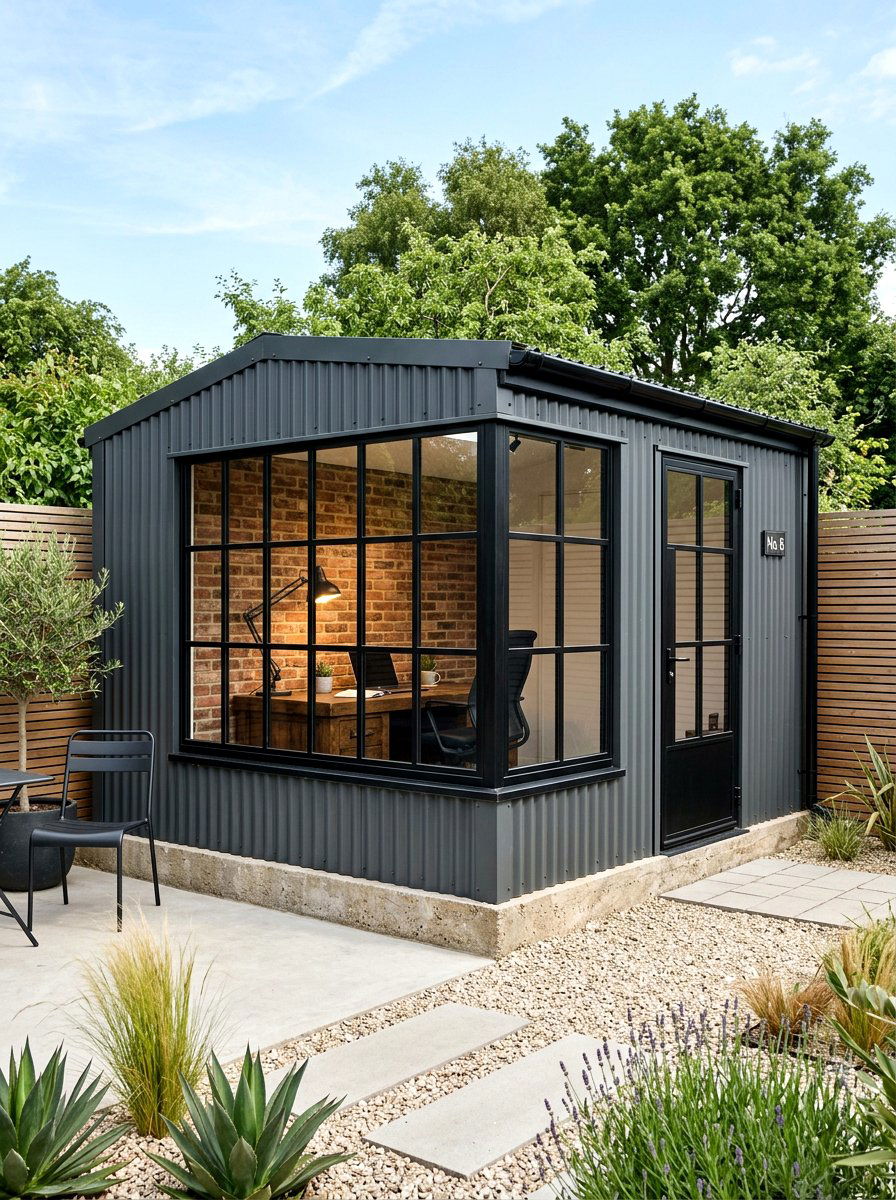 Industrial Office Shed - 30 garden studio backyard ideas