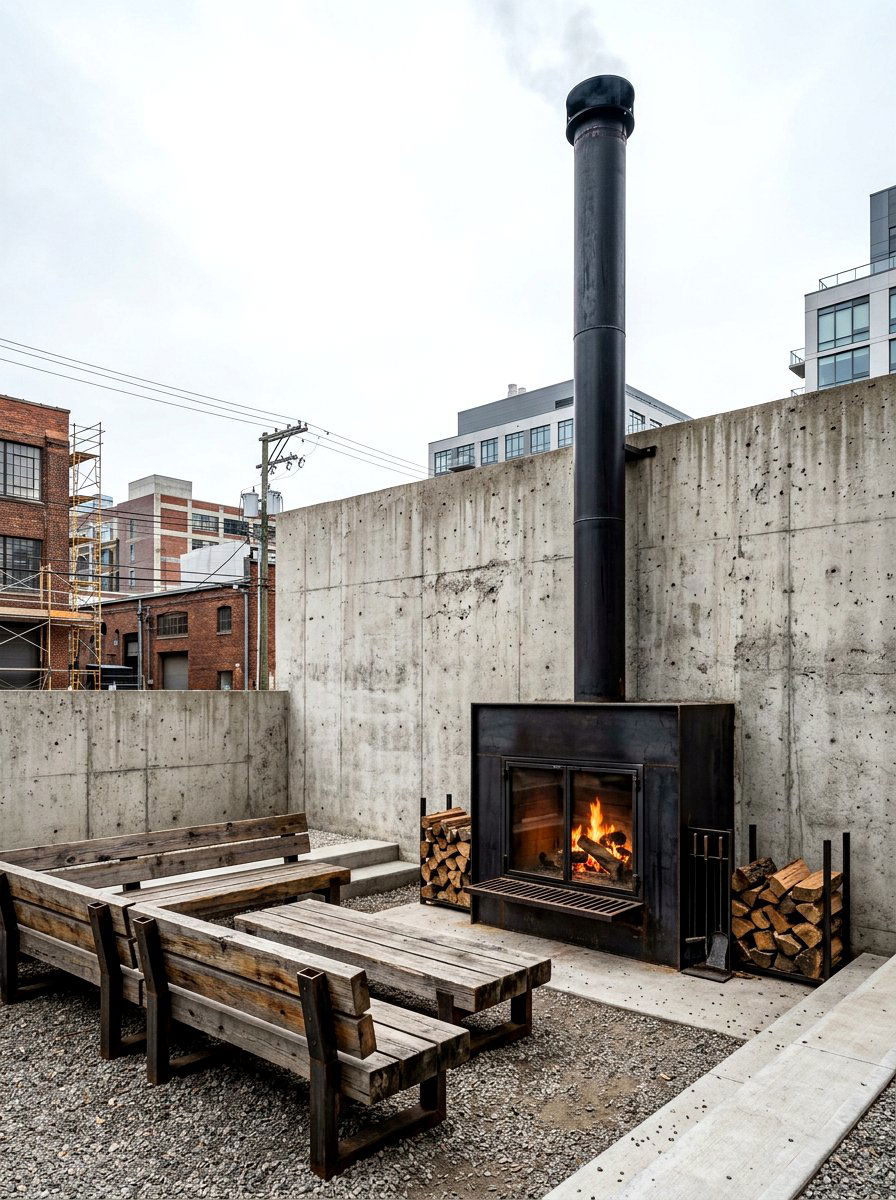 Industrial Outdoor Fireplace With Metal Pipe - 30 modern outdoor fireplace ideas