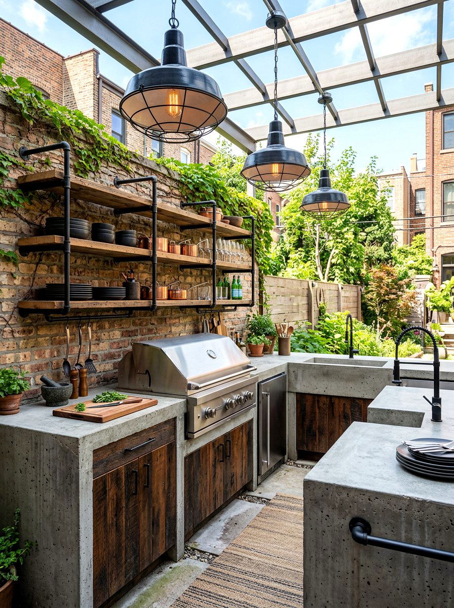 Industrial Outdoor Kitchen - 30 outdoor kitchen lounge ideas